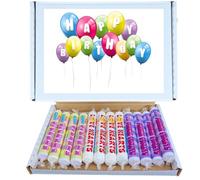 Birthday Sweet Box Gift Hamper | Retro Candy Sweet Box With Giant Fizzers,Giant Love Hearts & Giant Parma Violets 4 Pack of Each