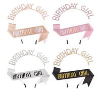 Birthday Tiara & Sash Set for Women - White pink Rhinestone Princess Crown with Birthday Girl Headband, Sparkly Party Accessories(2 packs)