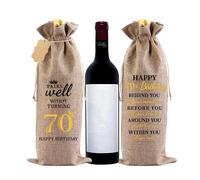 Birthday Wine Bags - Double Sided Print Wine Bag with Tag and Burlap Drawstring, Perfect Wine Bags for Wine Bottles, Birthday Bottle Gift Bag for Men, Women, Friends, and Loved Ones (70 years)
