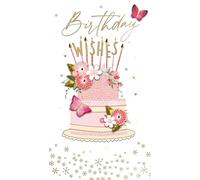 Birthday Wishes Fluttercakes Hand-Finished Champagne Birthday Card JGS782