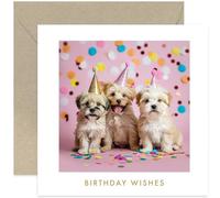 Birthday Wishes Greeting Cards - Cute Puppies in Paorty Hats Art - Birthday Card for Female Friend - Ideal for Dog Lovers - Party Time Card for Daughter Sister Niece Auntie Mum Grandmother