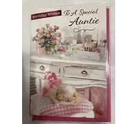 Birthday Wishes To A Special Auntie Birthday Card Dressing Table/Pink Roses/Pink Bag/Hat Foil Detail(NC-VA113)