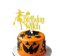 Birthday Witch Halloween Cake Topper - 1st Birthday Witch Topper - Cake Decoration Accessory - Halloween-Themed Cake Topper - Pumpkin Party Supplies Halloween Cake Decoration (Gold)
