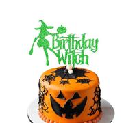 Birthday Witch Halloween Cake Topper - 1st Birthday Witch Topper - Cake Decoration Accessory - Halloween-Themed Cake Topper - Pumpkin Party Supplies Halloween Cake Decoration (Green)