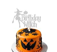 Birthday Witch Halloween Cake Topper - 1st Birthday Witch Topper - Cake Decoration Accessory - Halloween-Themed Cake Topper - Pumpkin Party Supplies Halloween Cake Decoration (Silver)