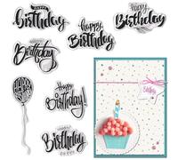 Birthday Words Clear Stamps for Card Making and Journaling, Blessing Words Rubber Stamps Birthday Balloon Gift Stamps for Scrapbooking DIY Cards Album Crafts