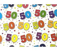 BIRTHDAY WRAPPING PAPER - 2 SHEETS OF GIFT WRAP & ONE TAG - 50th BIRTHDAY - SE2611