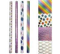 Birthday Wrapping Paper 4 x 1.5 Metres Gift Wrap Rolls - Foil Easy Wrap - Colourful Foil designs