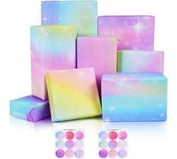Birthday Wrapping Paper, 6 Sheets Pastel Rainbow Gradient Wrapping Paper Set with Stickers, Recyclable Dreamy Starry Gift Wrap Ppaer for Birthday Wedding Bridal Baby Shower Unicorn Party, 50x70CM