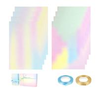 Birthday Wrapping Paper - 8 Pcs Rainbow Gradient Gift Wrapping Paper Set with 2 Rolls Satin Ribbon, 50x70CM Recyclable Wrap Paper for Women/Girls, Perfect for Party, Wedding, Mother’s Day
