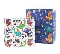 Birthday Wrapping Paper For Kids Boys Girls, Dinosaur Wrapping Paper for Birthday Baby Shower Kindergarten Party, 2 Styles Total 8 Sheets Folded Flat 50x70 cm Per Sheet