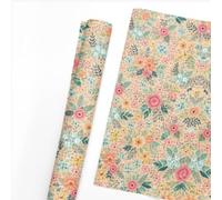 Birthday Wrapping Paper - Happy Birthday Lettering Gift Wrap, Floral Butterfly, Hearts & Scallop Design, Colorful Party Wrapping Paper for Kids & Adults (Foral Pattern, 1 Metre)