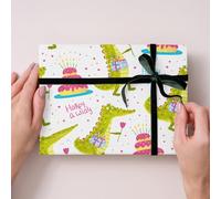 Birthday Wrapping Paper - Happy Birthday Lettering Gift Wrap, Floral Butterfly, Hearts & Scallop Design, Colorful Party Wrapping Paper for Kids & Adults (Alligators, 5 Metre)