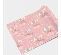 Birthday Wrapping Paper - Happy Birthday Lettering Gift Wrap, Floral Butterfly, Hearts & Scallop Design, Colorful Party Wrapping Paper for Kids & Adults (Pink Happy birthday, 3 Metre)