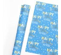 Birthday Wrapping Paper - Happy Birthday Lettering Gift Wrap, Floral Butterfly, Hearts & Scallop Design, Colorful Party Wrapping Paper for Kids & Adults (Blue Happy birthday, 3 Metre)