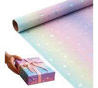 Birthday Wrapping Paper, Plated Aluminum Gift Wrap | Large Star Pattern Iridescent Thick Roll-Up Sheet 135g | This Radiant Reflective Material Enhances Cel