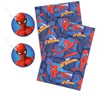Birthday Wrapping Paper Set 2 Sheets of 50cm x 70cm Easy Cut Sheets and 2 Matching Gift Tags - (Spiderman)