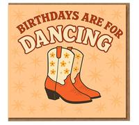 Birthdays Are For Dancing Birthday Card - Retro Western Boots, Country-Themed, Peach Starburst Background, Fun Party Design