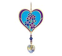 Birthmonth Flower Sun-Catcher Mobile - Stained Glass Effect - Sparkling Crystal Heart Adorned - Embellished with Hand-Crafted Beadwork (July - Delphinium)