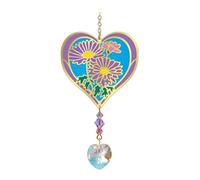 Birthmonth Flower Sun-Catcher Mobile - Stained Glass Effect - Sparkling Crystal Heart Adorned - Embellished with Hand-Crafted Beadwork (September - Aster)