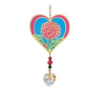 Birthmonth Flower Sun-Catcher Mobile - Stained Glass Effect - Sparkling Crystal Heart Adorned - Embellished with Hand-Crafted Beadwork (November - Chrysanthemum)