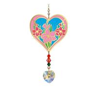 Birthmonth Flower Sun-Catcher Mobile - Stained Glass Effect - Sparkling Crystal Heart Adorned - Embellished with Hand-Crafted Beadwork (August - Gladioli)