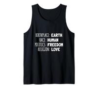 Birthplace Race Politics Religion Diversity Tank Top