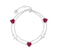 Birthstone Cross Bracelet for Women, S925 Sterling Silver Heart Bracelet with 5A Cubic Zirconia, Dainty Link Pendant, Double Layer Jewellery, Birthday Gift for Her, 19cm, Cubic Zirconia