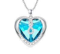 Birthstone Crystal Necklace 925 Sterling Silver Infinity Heart Blue Crystal Pendant Necklace with Cubic Zircon March Crystal Birthstone Necklace Jewellery Gifts for Women Girls (03-March)
