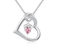 Birthstone Graduation Necklace S925 Sterling Silver Class of 2024 Bachelor Cap Necklaces Class of 2025 Heart Pendant College High School Graduation Jewelry Gifts for Women (October-Pink Sapphire)