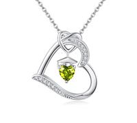 Birthstone Graduation Necklace S925 Sterling Silver Class of 2024 Bachelor Cap Necklaces Class of 2025 Heart Pendant College High School Graduation Jewelry Gifts for Women (August-Peridot)