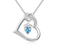 Birthstone Graduation Necklace S925 Sterling Silver Class of 2024 Bachelor Cap Necklaces Class of 2025 Heart Pendant College High School Graduation Jewelry Gifts for Women (March-Aquamarine)