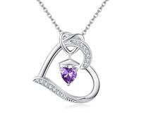 Birthstone Graduation Necklace S925 Sterling Silver Class of 2024 Bachelor Cap Necklaces Class of 2025 Heart Pendant College High School Graduation Jewelry Gifts for Women (February-Amethyst)