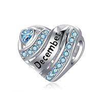 Birthstone Heart Charms for Charms Bracelet-925 Sterling Silver Love Heart Bead Charms for Bracelets and Necklaces, Birthday Gifts for Women., 0.47 inch (12mm) x 0.47 inch (12mm), Sterling Silver
