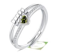 Birthstone Jewellery for Women, Adjustable August Birthstone Cubic Zirconia Ring, Sterling Silver Plated Fidget Gifts, Olive Anxiety Heart Rings for Daughter Birthday Christmas