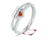 Birthstone Jewellery for Women, Adjustable January Birthstone Cubic Zirconia Ring, Sterling Silver Plated Fidget Gifts, Red Anxiety Heart Rings for Daughter Birthday Christmas