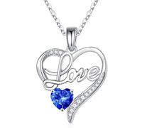 Birthstone Necklaces Love Gifts for Women, Sterling Heart Pendant Birthstone Necklace for Women Anniversary Valentines Day Gifts for Her Christmas Birthday Gifts for Wife Mom Girlfriend