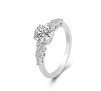Birthstone Ring Ring Moissanite Band Art Deco 14K White Gold Round with Moissanite Size O 1/2 Elegant for Ladies Valentines Day Jewelry