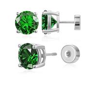 Birthstone Stud Earrings Flat Back 925 Sterling Silver 18K White Gold Plated 12 Months Birthstone Earrings Birthday Gifts for Her Mom Wife Daughter, Medium, Sterling Silver Emerald, Zircon