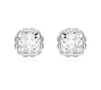 Swarovski Birthstone stud earrings, Square cut, April, White, Rhodium plated