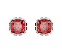 Swarovski Birthstone stud earrings, Square cut, July, Red, Rhodium plated