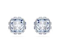 Birthstone stud earrings, Square cut, March, Blue, Rhodium plated