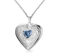 Birthstones Locket Necklace that Holds Pictures Love Heart Photo Locket Crystals Necklace Pendant Birthday Gifts (December)