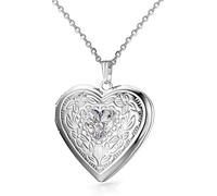 Birthstones Locket Necklace that Holds Pictures Love Heart Photo Locket Crystals Necklace Pendant Birthday Gifts (April)