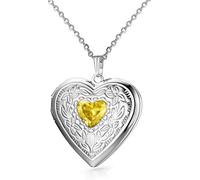 Birthstones Locket Necklace that Holds Pictures Love Heart Photo Locket Crystals Necklace Pendant Birthday Gifts (November)