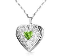 Birthstones Locket Necklace that Holds Pictures Love Heart Photo Locket Crystals Necklace Pendant Birthday Gifts (August)