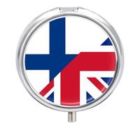 Birtish and Finland Flag Small Pill Organizer for Travel Portable Mini Pills Box with 3 Compartments Round Medicine Case Container