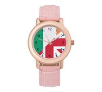 Birtish and Ireland Flag Women's Leather Watch Easy Reader Minimalist Wristwatch Pink Rose Gold Strap Watches