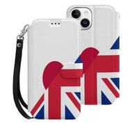 Birtish And Japan Flag Cell Phone Flip Leather Case Classic Protection Compatible with iPhone 15/15 Plus/15 Pro/15 Pro Max