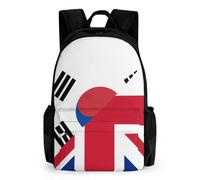 Birtish And South Korea Flag Casual Travel Backpack for Men Women 16 Inch Lightweight Basic Daypack with Pocket